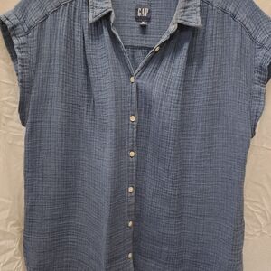 GAP Women's Blue Button-Up Top Size Medium